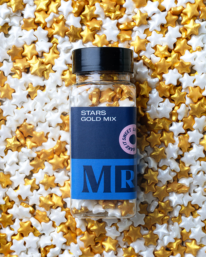 MR Cake Strössel - Stars Gold Mix - Stora skimrande stjärnor i guld och pärlemor i gruppen ALLA PRODUKTER / HAPPY BAKING hos MR CAKE (440023)